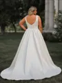 Stunning A-line Square Chapel Train Satin Plus Size Wedding Dress