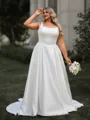 Stunning A-line Square Chapel Train Satin Plus Size Wedding Dress