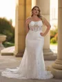 Grand Sheath Off-the-Shoulder Appliques Lace Chapel Train Lace Corset Plus Size Wedding Dress