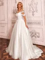 Perfect Ball-Gown Scoop Short Sleeves Appliques Lace Sweep Train Corset Wedding Dress