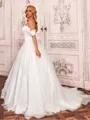 Trendy Ball-Gown Off-the-Shoulder Ruffles Court Train Satin Corset Wedding Dress
