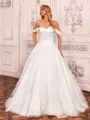 Trendy Ball-Gown Off-the-Shoulder Ruffles Court Train Satin Corset Wedding Dress