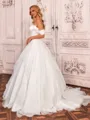 Trendy Ball-Gown Off-the-Shoulder Ruffles Court Train Satin Corset Wedding Dress