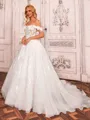 Fashion Ball-Gown Off-the-Shoulder Appliques Lace Court Train Tulle Corset Wedding Dress