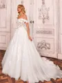Fashion Ball-Gown Off-the-Shoulder Appliques Lace Court Train Tulle Corset Wedding Dress