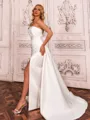 Glam Sheath Straight Pleated Sweep Train Satin Corset Wedding Dress