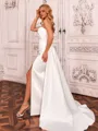 Glam Sheath Straight Pleated Sweep Train Satin Corset Wedding Dress