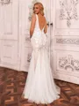 Unique Sheath V-Neck Appliques Lace Sweep Train Tulle Wedding Dress