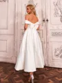 Pretty A-line Off-the-Shoulder Bow Tea-Length Satin Corset Wedding Dress