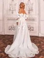 Charming A-line Off-the-Shoulder Long Sleeves Appliques Lace Court Train Tulle Corset Wedding Dress