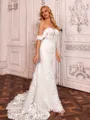 Hot Sheath Off-the-Shoulder Appliques Lace Sweep Train Tulle Corset Wedding Dress