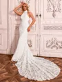 Delicate Sheath Halter Cathedral Train Lace Wedding Dress