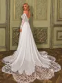 Elegant A-line Off-the-Shoulder Long Sleeves Appliques Lace Chapel Train Chiffon Corset Wedding Dress