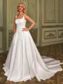 Opulent A-line Square Chapel Train Satin Corset Wedding Dress