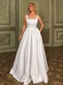 Opulent A-line Square Chapel Train Satin Corset Wedding Dress