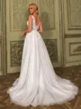 Splendid A-line V-Neck Appliques Lace Court Train Tulle Wedding Dress