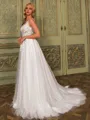 Splendid A-line V-Neck Appliques Lace Court Train Tulle Wedding Dress
