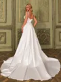 Graceful Sheath Straps Pleated Chapel Train Satin Corset Wedding Dress