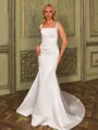 Graceful Sheath Straps Pleated Chapel Train Satin Corset Wedding Dress
