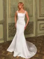 Graceful Sheath Straps Pleated Chapel Train Satin Corset Wedding Dress