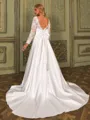 Enchanting A-line Scoop Long Sleeves Bow Court Train Satin Wedding Dress