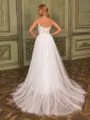Breathtaking A-line Spaghetti Straps Appliques Lace Chapel Train Tulle Corset Wedding Dress