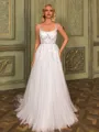 Breathtaking A-line Spaghetti Straps Appliques Lace Chapel Train Tulle Corset Wedding Dress