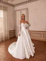 Gorgeous A-line Off-the-Shoulder Long Sleeves Appliques Lace Cathedral Train Satin Corset Wedding Dress