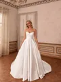 Gorgeous A-line Off-the-Shoulder Long Sleeves Appliques Lace Cathedral Train Satin Corset Wedding Dress