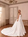 Gorgeous A-line Off-the-Shoulder Long Sleeves Appliques Lace Cathedral Train Satin Corset Wedding Dress