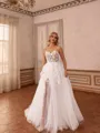 Luxurious A-line Sweetheart Appliques Lace Court Train Tulle Corset Wedding Dress
