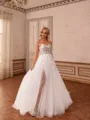 Luxurious A-line Sweetheart Appliques Lace Court Train Tulle Corset Wedding Dress