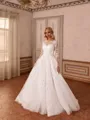 Mesmerizing A-line Scoop Long Sleeves Appliques Lace Chapel Train Tulle Corset Wedding Dress