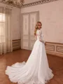 Mesmerizing A-line Scoop Long Sleeves Appliques Lace Chapel Train Tulle Corset Wedding Dress