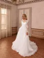 Mesmerizing A-line Scoop Long Sleeves Appliques Lace Chapel Train Tulle Corset Wedding Dress