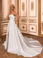 Magnificent A-line Straight Pleated Chapel Train Satin Corset Wedding Dress