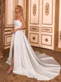 Magnificent A-line Straight Pleated Chapel Train Satin Corset Wedding Dress