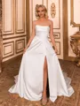 Magnificent A-line Straight Pleated Chapel Train Satin Corset Wedding Dress