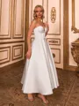 Unique A-line Sweetheart Pleated Tea-Length Satin Corset Wedding Dress