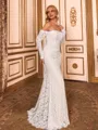 Stunning Sheath Off-the-Shoulder Long Sleeves Floor-Length Lace Corset Wedding Dress