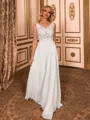 Classy A-line V-Neck Appliques Lace Floor-Length Chiffon Wedding Dress