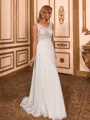 Classy A-line V-Neck Appliques Lace Floor-Length Chiffon Wedding Dress