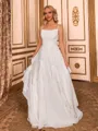 Glamorous A-line Spaghetti Straps Ruffles Sweep Train Chiffon Corset Wedding Dress