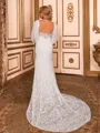 Hermosos Sheath Straps Long Sleeves Ruffles Court Train Lace Wedding Dress