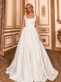 Breathtaking A-line Square Bow Court Train Wedding Dress
