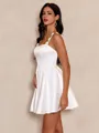Gorgeous Aesthetic White A-line Straps Bow Short/Mini Satin Dress