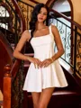 Sophisticated Selection White A-line Straps Bow Short/Mini Dress