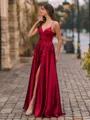 Fashion A-Line V-Neck Appliques Lace Floor-Length Silk Like Satin Corset Prom Dress