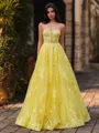 Hot A-Line Sweetheart Appliques Lace Floor-Length Tulle Corset Prom Dress