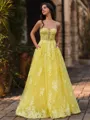 Hot A-Line Sweetheart Appliques Lace Floor-Length Tulle Corset Prom Dress